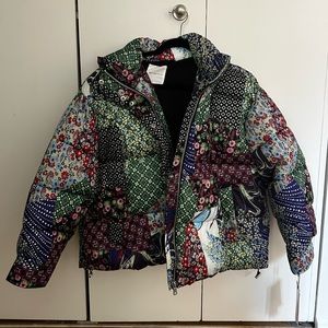 NWT Avec Les Filles Patchwork Quilted Puffer Coat in Multi Patchwork
